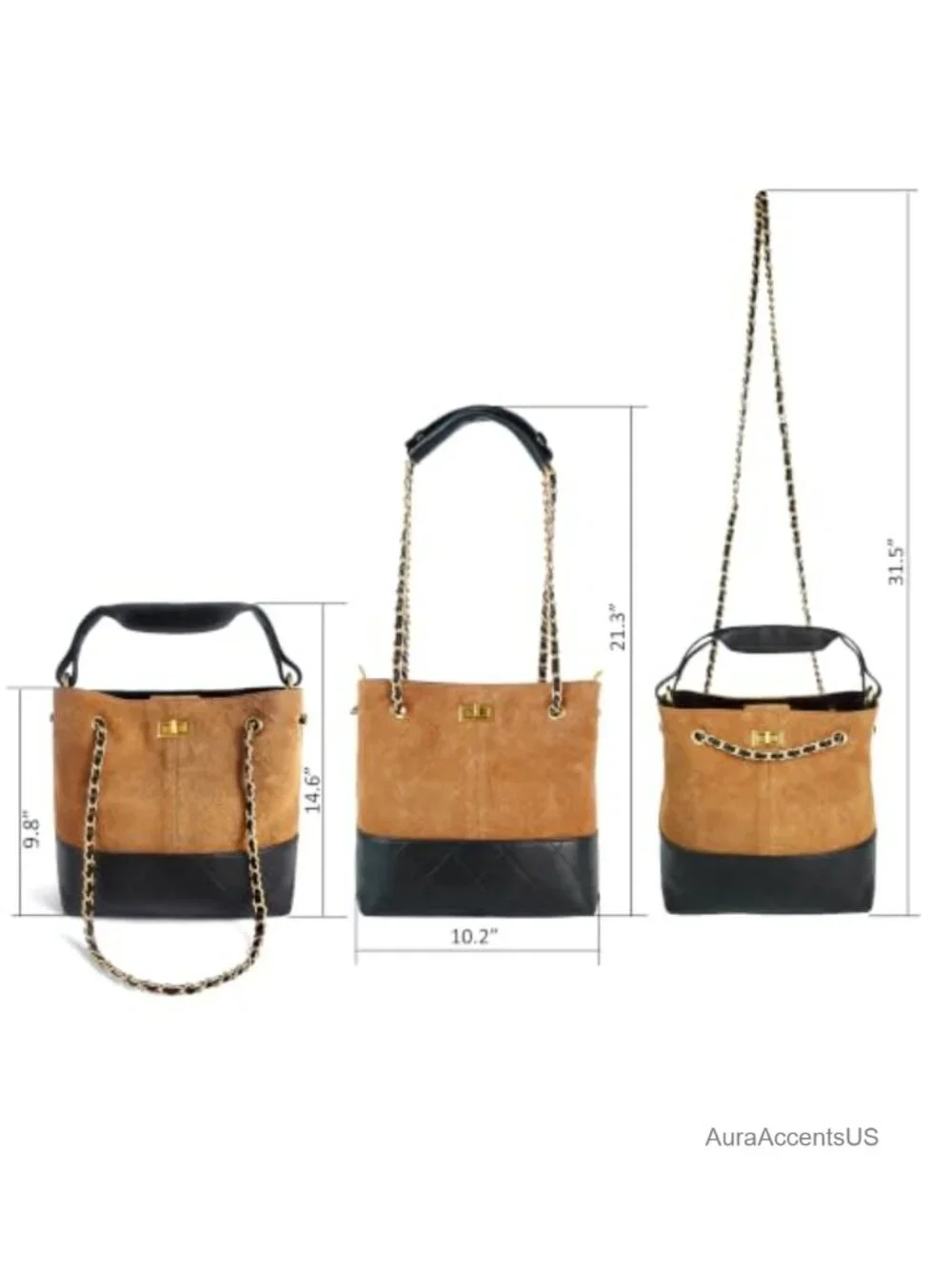 Retro Suede & Quilted Leather Hobo Bag Sheepskin Bucket Purse